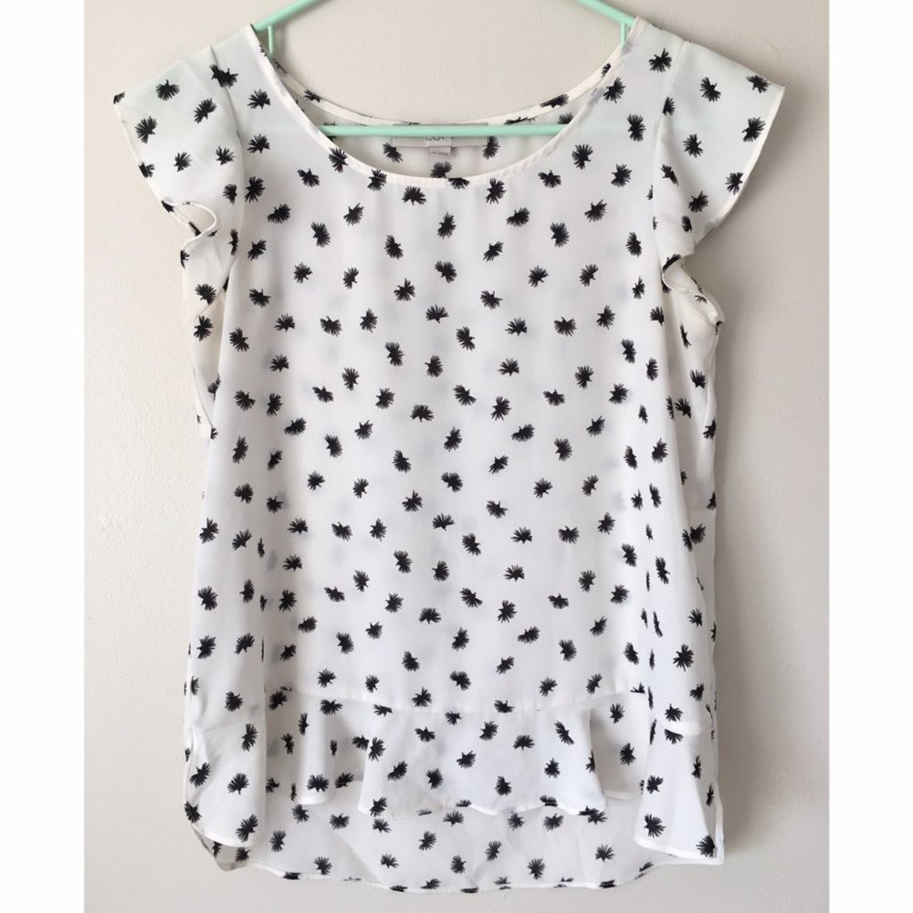 Loft Black and White Cap Sleeve Top